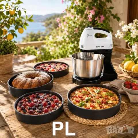 1+1 Подарък – Миксер с въртяща купа Silver Love 300W + Комплект 4 тави Rosberg Код P2842, снимка 2 - Миксери - 55329113