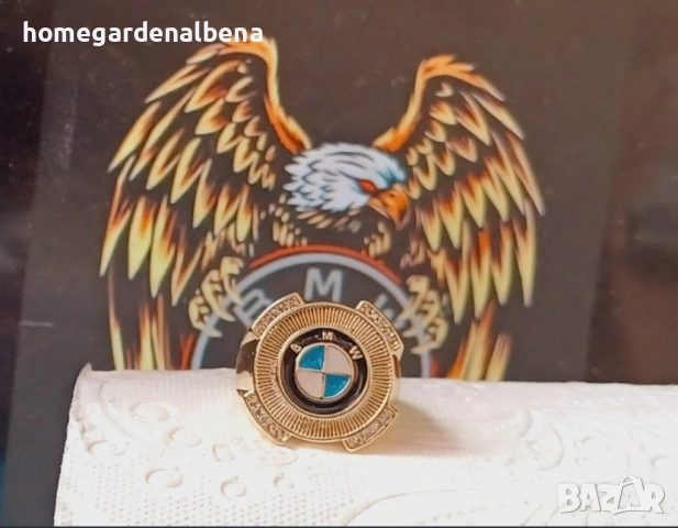 Мъжки пръстен BMW стил медицинска стомана 18К злато кристали емайл, снимка 2 - Пръстени - 54130415