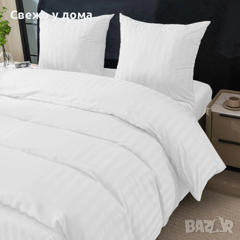 Комплект спално бельо 160x200 см с 2 калъфки 70x80 см, сатенени райета, микрофибър/памук, снимка 2 - Спално бельо - 55159246
