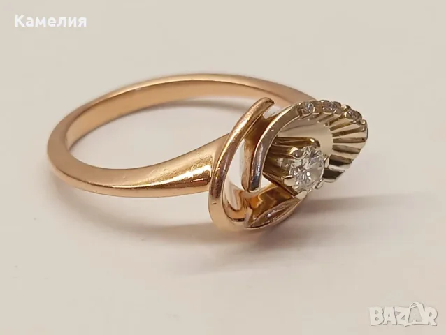 Руско злато. Пръстен с брилианти. , снимка 6 - Пръстени - 55338713