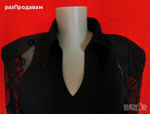 Дамска Туника с ръкави от тюл с цветя- велур- брокат- ръкавели.Еластична материя. , снимка 8 - Туники - 54605370