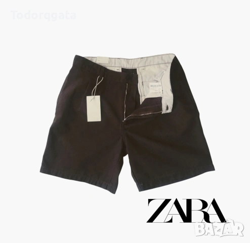 ZARA Мъжки Къси Панталони Чисто Нови Етикети Chinos W34-35 (EUR 44,USA 34) Плътен Памук Цвят Шоколад