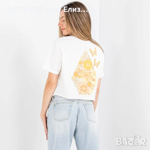 Дамска тениска оригинал кропната - пеперуди Volcom Sun Keep Trim T-Shirt Star White 