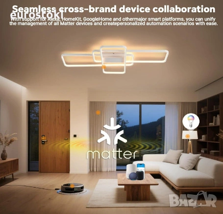 Смарт LED таванна лампа BAYHT, интелигентен LED плафон 80W, 105 см, димируема, дистанционно и гласов, снимка 7 - Лампи за таван - 54741958