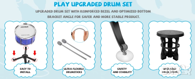 Детски комплект барабани Drum Set Kids Jazz Drum Blue, снимка 2 - Музикални играчки - 54939332