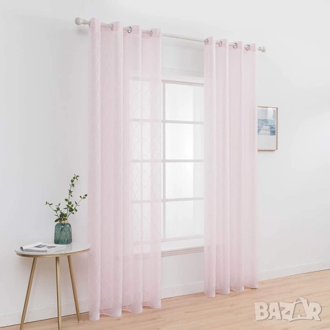 Комплект 2бр. Тюлени Пердета с Халки MIULEE, 140х260см, Розови, снимка 2 - Пердета и завеси - 54669454