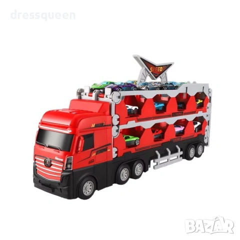 4643 Трансформиращ се Червен Автовоз 2 в 1: Мега Писта за Спускане + 24 Колички в комплекта, снимка 2 - Коли, камиони, мотори, писти - 54069542