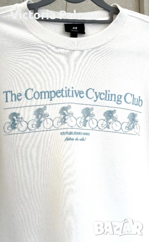 Суитшърт/ блуза  H&M Cycling Club в butter cream нюанс / унисекс / relaxed fit, снимка 3 - Суичъри - 54627008