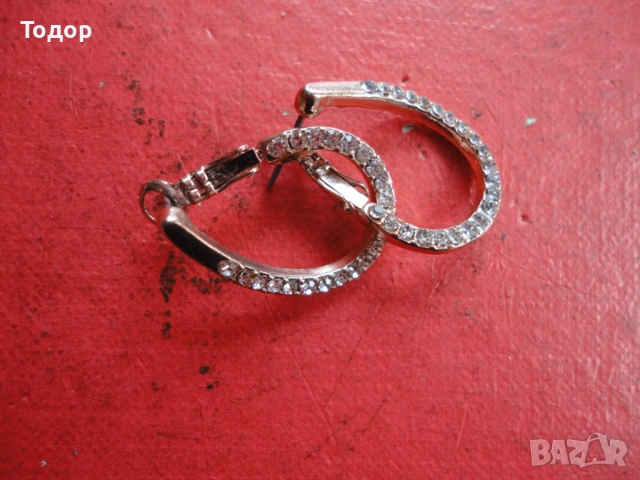 Позлатени обеци обици с камъни 1, снимка 6 - Обеци - 54088783