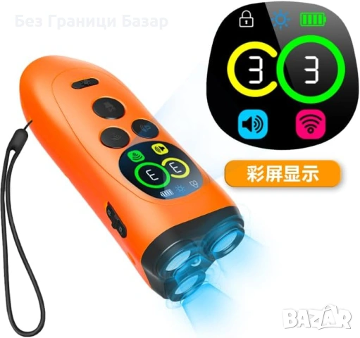 Нов Ултразвуков тренер за кучета 3 в 1 дисплей и обхват 15 метра устройство против лай строб фенерче, снимка 2 - За кучета - 54076683