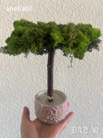 🌳 Ръчно изработено декоративно дърво от скандинавски мъх – 24 см
