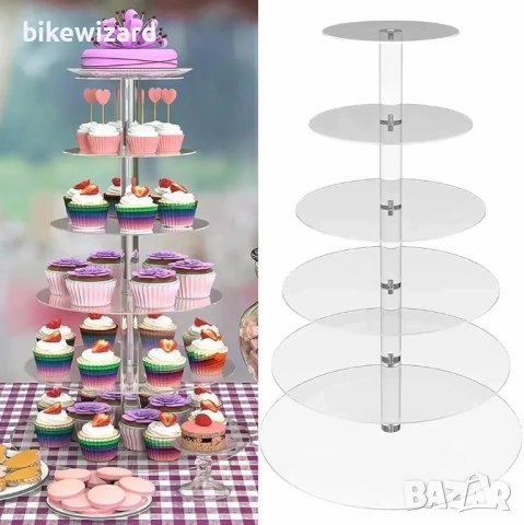 6-етажна акрилна поставка за мъфини 51 см – прозрачна НОВО