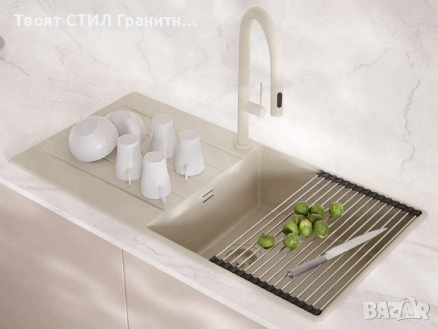 Бежова кухненска мивка от гранит Копенхаген 1000x500 Top 60, снимка 7 - Мивки - 55123811