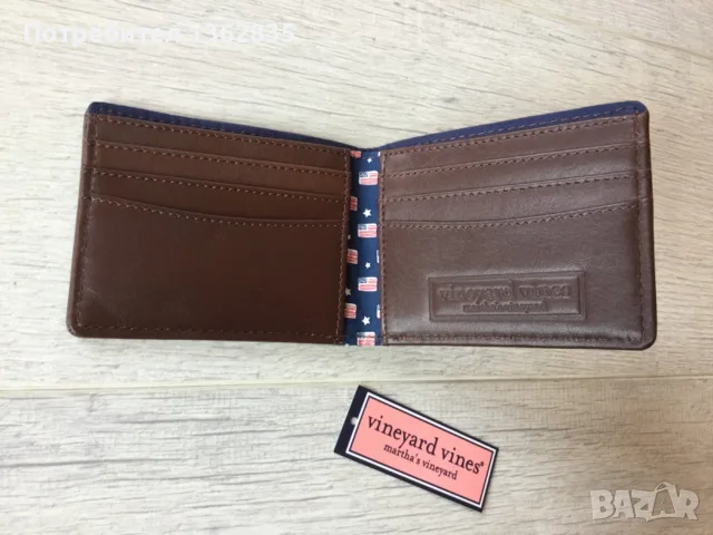 НОВ 100 % оригинален мъжки портфейл / портмоне от текстил и кожа на VINEYARD VINES от САЩ, снимка 4 - Портфейли, портмонета - 51985968