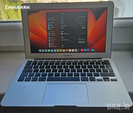 Macbook Air 11 Mac OS Ventura, отлично състояние и батерия  186 cycles