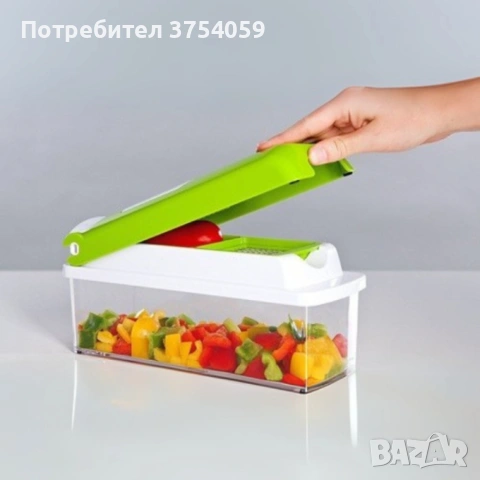 Кухненско Ренде за зеле,моркови с контейнер-Nicer Dicer Plus от 13 части + Подарък Бутилка за зехтин, снимка 5 - Аксесоари за кухня - 55160140