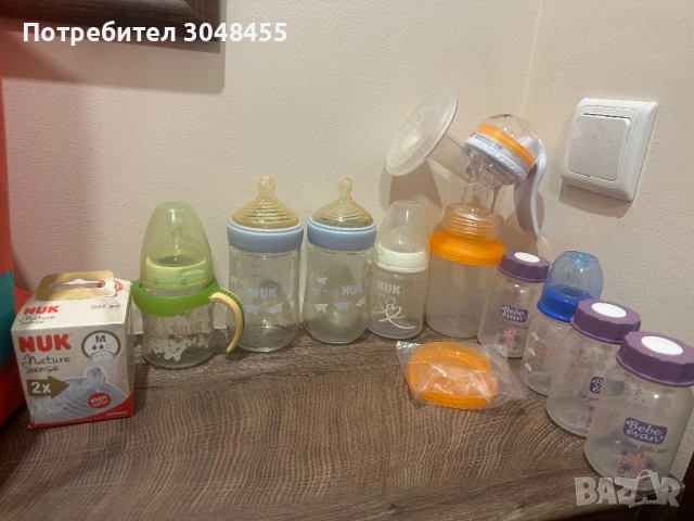 Бебешки шишета-нук+ подарък помпа и малки шишенца за съхранение на кърма