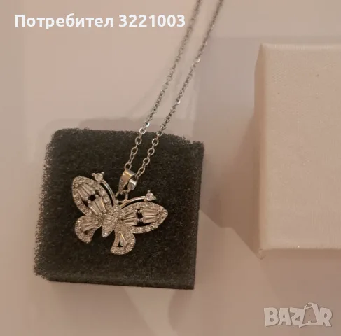 Дамско колие пеперуда в сребристо , снимка 7 - Колиета, медальони, синджири - 55424484