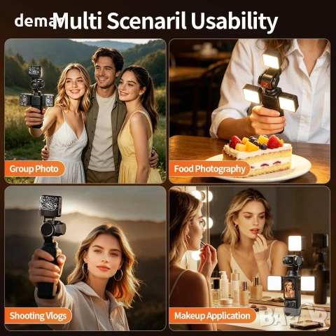 Комплект 3 магнитни LED лампи за DJI Osmo Pocket 3/4, акумулаторни, снимка 3 - Светкавици, студийно осветление - 55220018