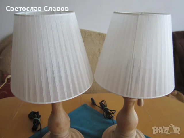 Комплект настолни /нощни/ лампи от стругован дъб , снимка 4 - Настолни лампи - 55485569