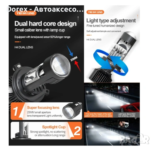 LED крушки H7 с лупа 6000K 6400LM Canbus | Комплект 2 бр., снимка 5 - Аксесоари и консумативи - 54022423