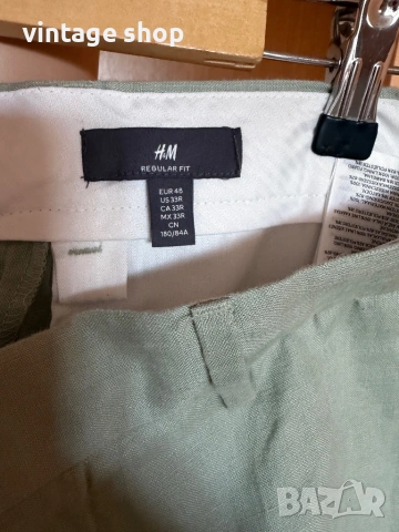 Мъжки ленен панталон H&M в ментовозелен цвят, размер 48, снимка 11 - Панталони - 54671934