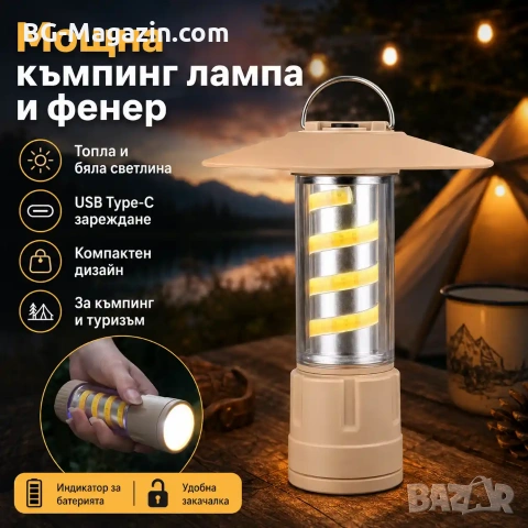Мощна акумулаторна къмпинг LED лампа преносимо осветление лед фенер риболов туризъм палатка аварии