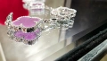 Van Cleef & Arpels VCA 5 Motifs Silver Purple Chalcedony Clear Vintage Alhambra Дамска Гривна, снимка 6