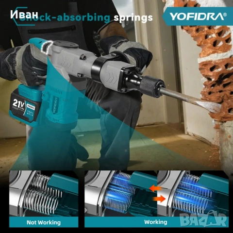 6000W Безчетков акумолаторен къртач за разрушаване, ударна бормашина, снимка 6 - Къртачи - 54923833