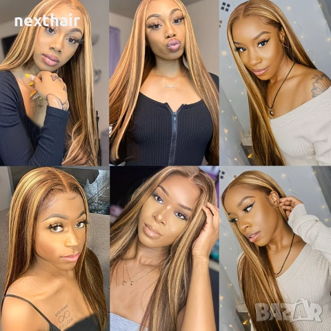 Естествена перука от бразилска коса 70-75 см - Lace Front 13x6, кафява с руси кичури, 200% плътност, снимка 8 - Аксесоари за коса - 54408154