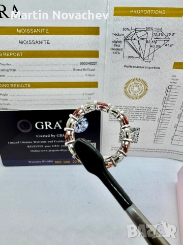 Сребърен пръстен с мойсанит (Диамант) 7 карата, снимка 9 - Пръстени - 54355658