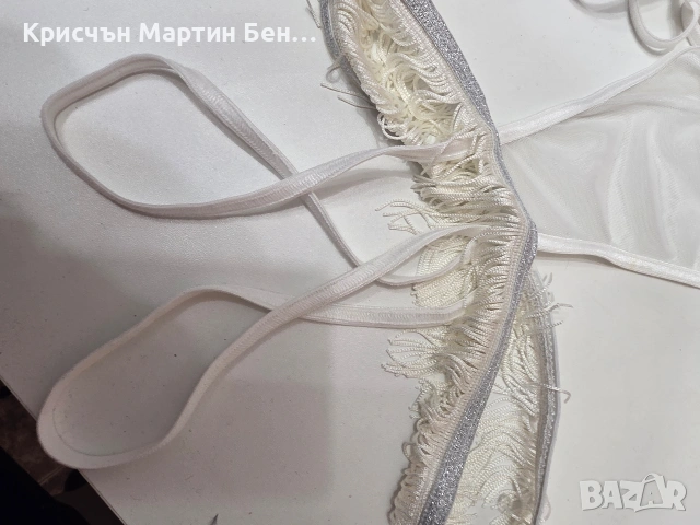 Комплект „Бяло изкушение“ – ефирно боди с ресни и дантелени чорапи , снимка 3 - Корсети, бюстиета, топове - 54857746