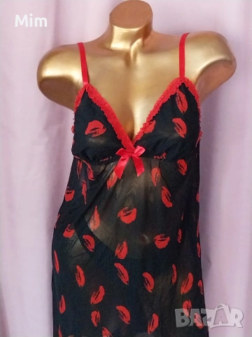 М/L Черна ефирна нощница на целувки , снимка 2 - Нощници - 54349422