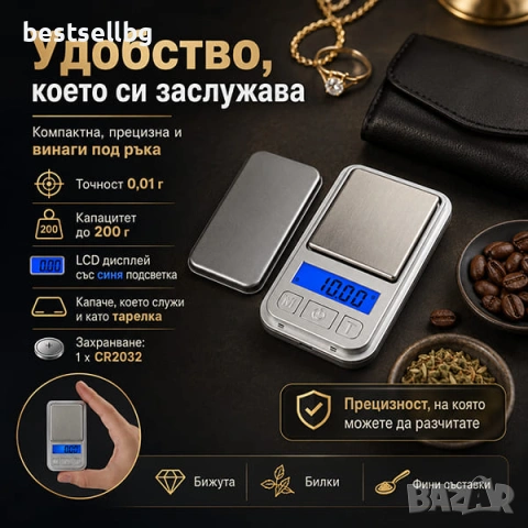 Мини точна електронна везна до 200 грама точност 0.01 за злато бижута, снимка 6 - Везни - 36506317