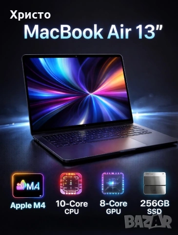 НОВО!!! Лаптоп Apple MacBook Air 13", Apple M4, 10 CPU ядра и 8 GPU ядра, 16GB RAM, 256GB, Midnight, снимка 2 - Лаптопи за работа - 54076035