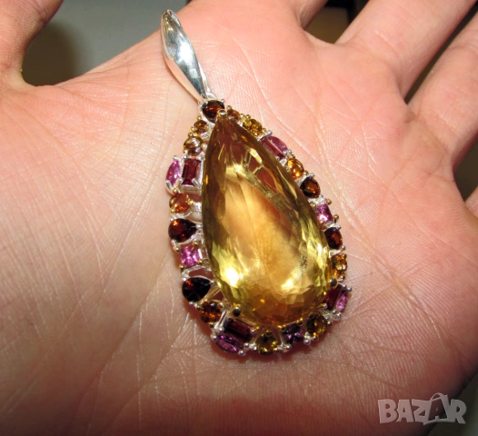 925 сребърно колие с голям цитрин, минерал 60 карата, снимка 5 - Колиета, медальони, синджири - 53983700