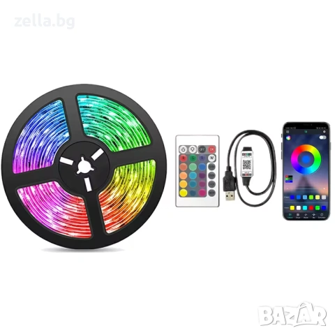 RGB LED лента 10м с USB, Bluetooth и музикален сензор – за телевизор и интериорно осветление 10129