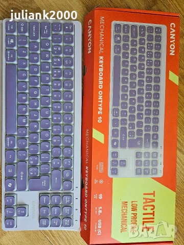 Механична клавиатура Canyon – OnType 10, TKL, виолетова, снимка 2 - Клавиатури и мишки - 54793776