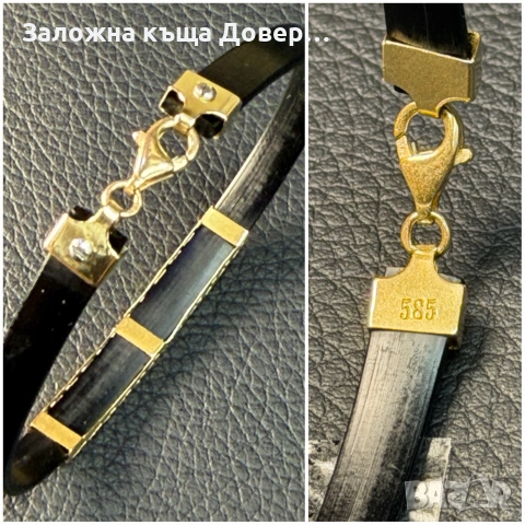 Силиконова гривна със златен кръст 585 14 карата zlatna grivna krast gold, снимка 7 - Гривни - 55149234