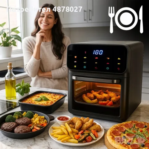 Еър фрайър и фурна 2-в-1 , XXL Капацитет 8.5L, 1350W, 10 Програми, LED Тъч дисплей, снимка 11 - Фритюрници - 55343833