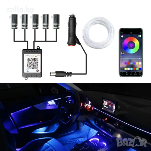 Гъвкава RGB LED неонова лента 6м за амбиентно осветление в автомобил, управление през 10262, снимка 5 - Части и Платки - 54662047