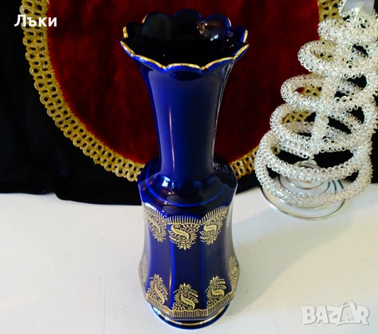 Порцеланова ваза,баварски порцелан,злато,кобалт,печат. , снимка 2 - Вази - 54526652