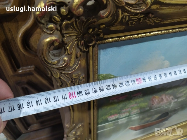 Голяма стара картина платно/масло, снимка 7 - Антикварни и старинни предмети - 54050423