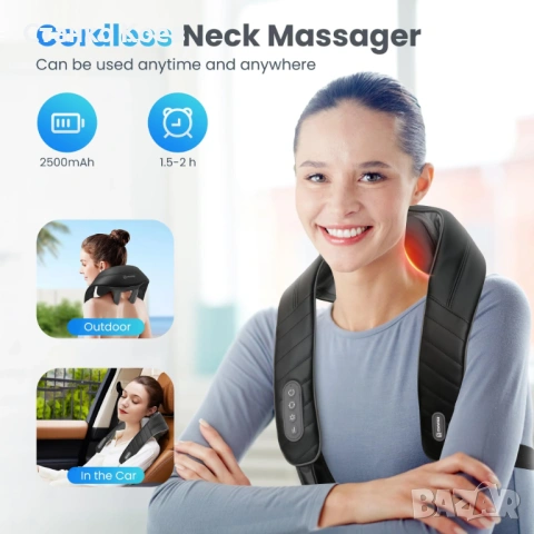 Безжичен, преносим 4D Shiatsu масажор, снимка 12 - Масажори - 54855506