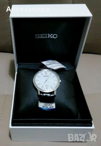 Нов часовник Seiko Solar SUP873P1 от неръждаема стомана с кожена каишка