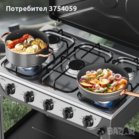 Газова печка HOMELUX с 5 котлона и стелаж на два етажа,7.2kW,неръждаема стомана,автоматично запалва, снимка 7 - Котлони - 55162337