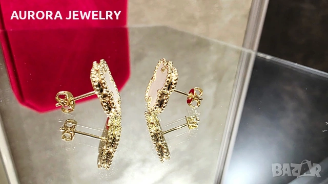 Van Cleef & Arpels VCA Gold Mother of Pearl Vintage Alhambra Stud Дамски Обеци с Винт, снимка 6 - Обеци - 54736812