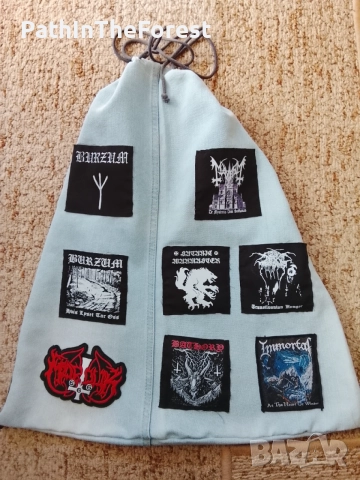 Дънкова мешка с black metal нашивки+подарък диск