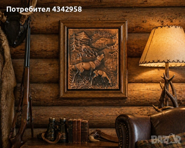   Винтидж медна картина с елени (релеф) – 50-60 г. 