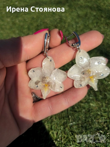 Ръчно изработени обеци с цвят на орхидея, запечатани в епоксидна смола , снимка 10 - Обеци - 54242202